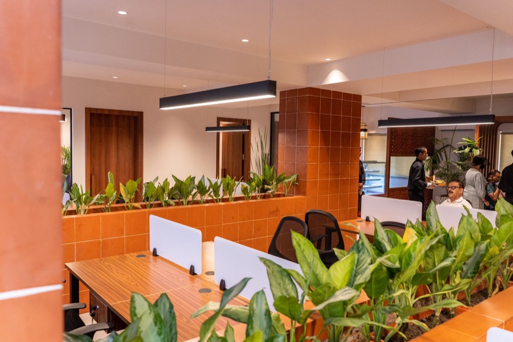 Desks beside the planters